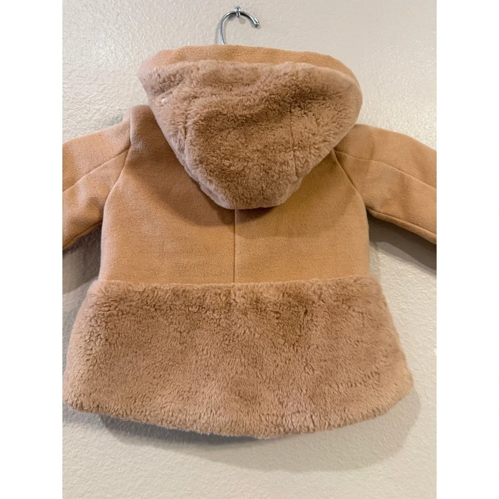 Max Studio Kids Hooded Faux Fur Trim Coat Camel Tan Baby Girl 12M Winter Jacket